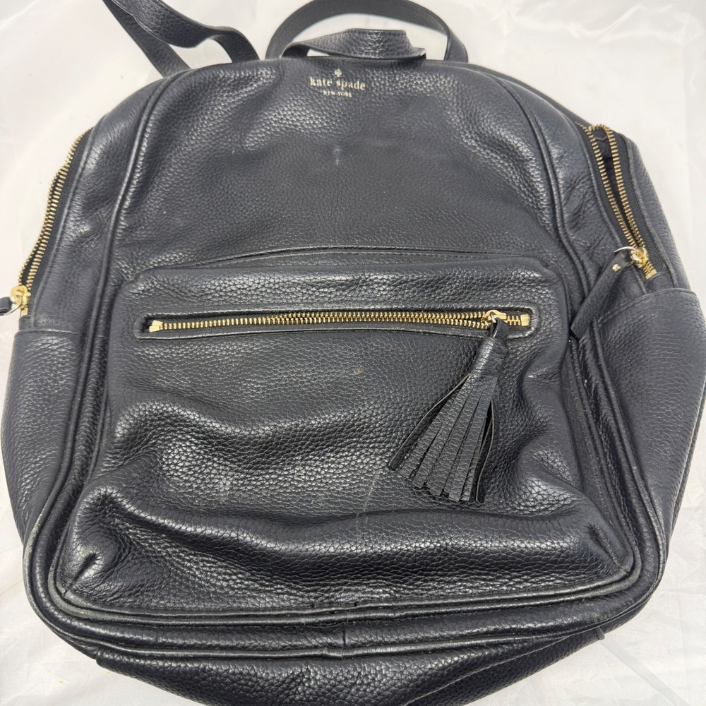 Kate Spade New York Black Pebbled Leather Tassel Backpack WKRU3939 Gold Hardware